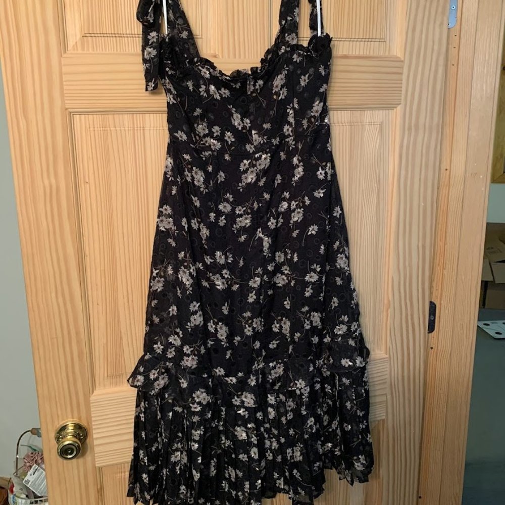 Lulu's Terrace Views Black Floral Print Tiered Midi Dress XL